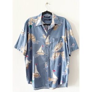Vintage 90s Nautica Sailboat Print Blue Short Sleeve Relaxed Fit Shirt Size M